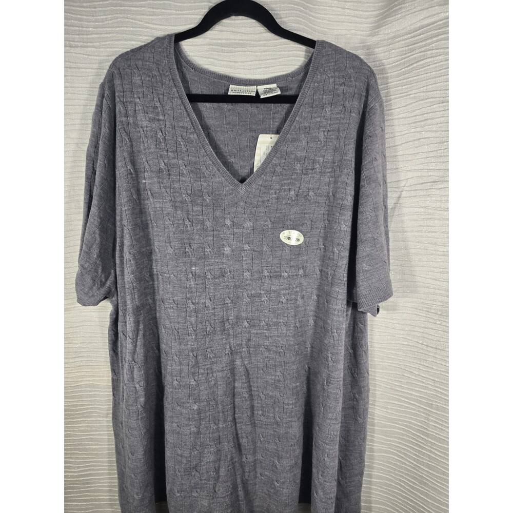 White Stag Shirt Top Womens 30W/32 Gray Cable Knit V Neck Short Sleeve Plus Soft - Picture 2 of 16